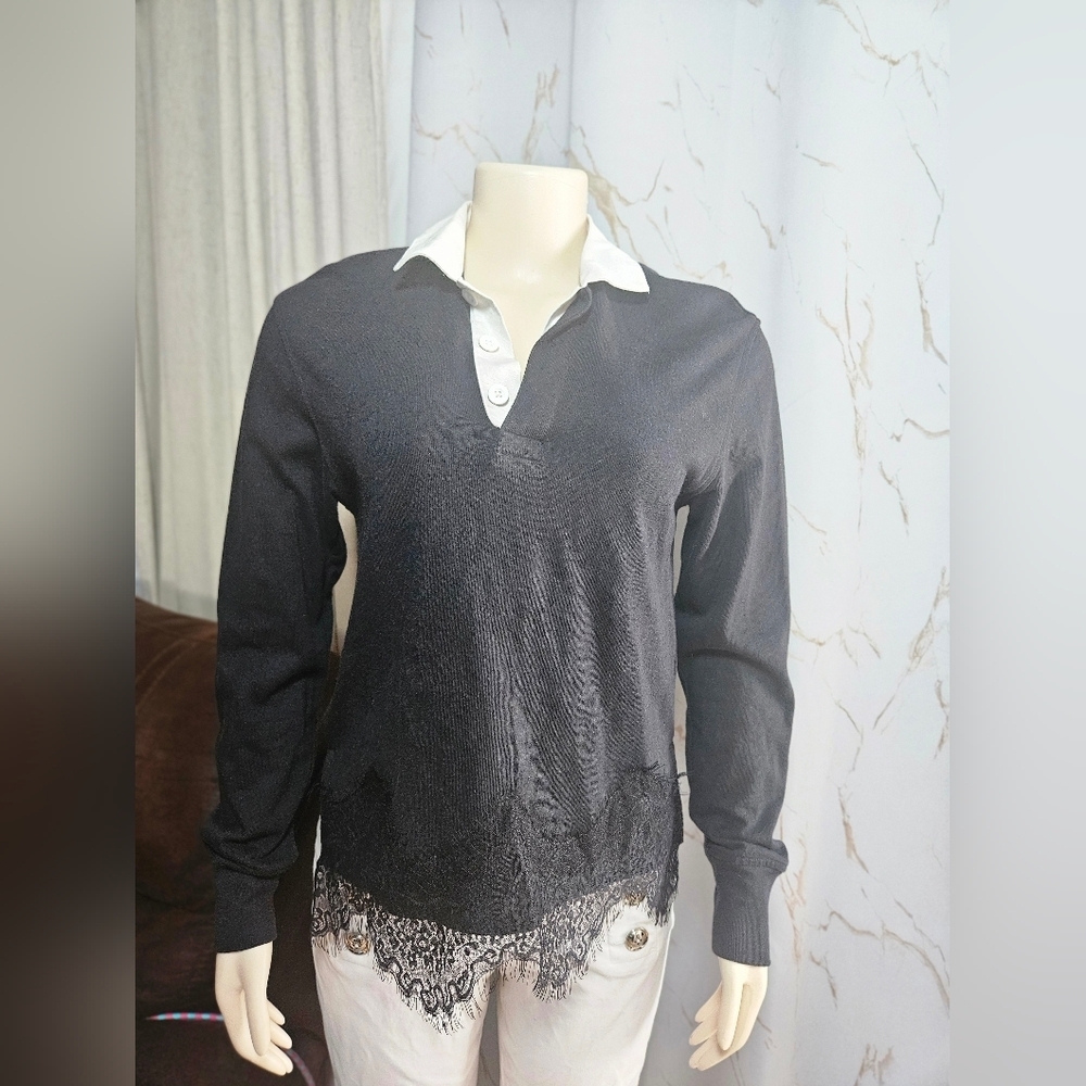 rag & bone Black Top with White Neckline